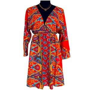 TRACIES~ Women’s Vibrant Multicolor 3/4 Length Sleeve Elastic Dress size M